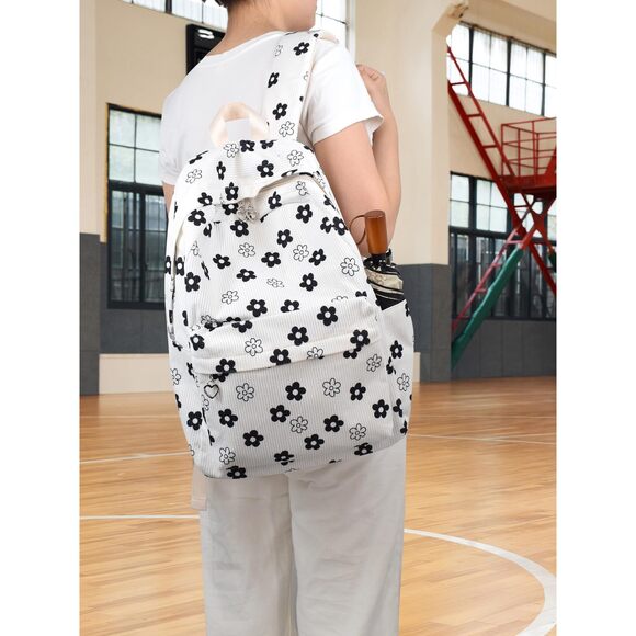 2565 Backpack Daypack Rucksack Corduroy Large Floral Everyday Cute Travel